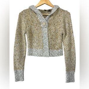 BKE Buckle Sweater Yellow Wool Blend Cropped Cardigan Flower Button | Women’s M